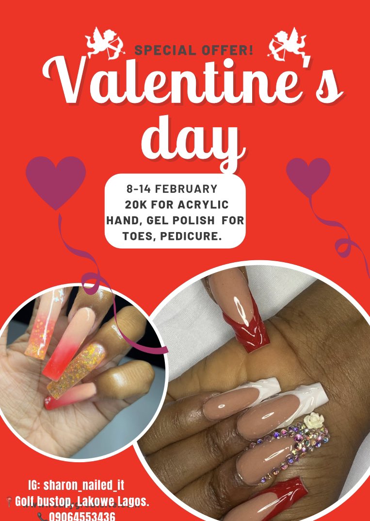 📣 VALENTINE’S PROMO 🦋 DON’T LET YOUR NAILS, BE OUT OF STYLE ‼️ 📝 BOOK YOUR APPOINTMENT NOW ▶️ Available Services : 💅🏻 GEL EXTENSION 💅🏻 ACRYLIC EXTENSION 🦶🏻TOE NAIL EXTENSION 🦶PEDICURE ❤️ 3 Days Service Warranty incase Of Any Breaks Or Chip ( Service Will Be FREE)