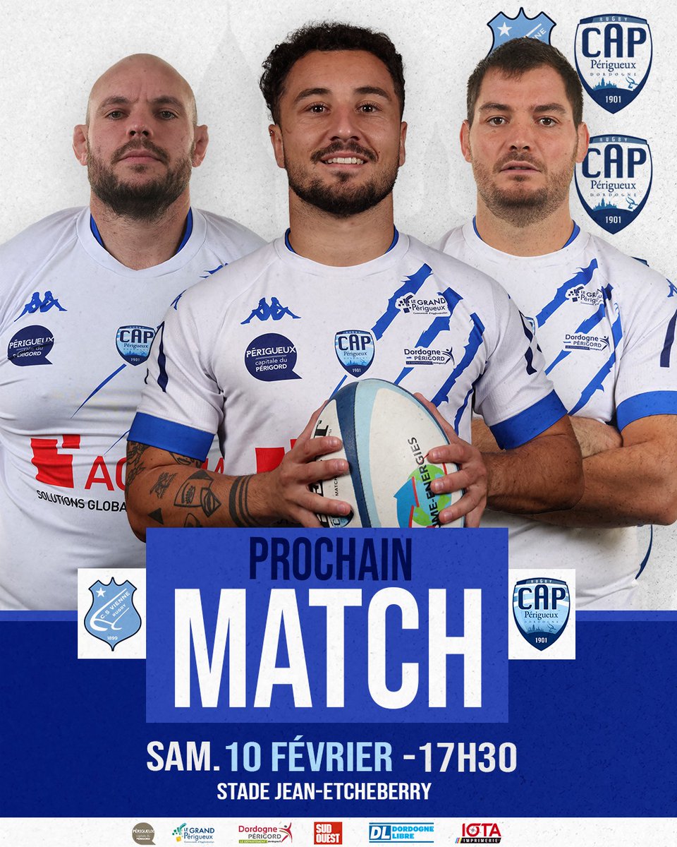 Nouveau match à l'extérieur ce samedi pour nos capistes !      
Déplacement à #Vienne pour cette 18ème journée de championnat       
Samedi 10 février
Stade Jean Etcheberry    
Coup d'envoi à 17h30        

#Gocap #Rugby #Nat1 #Perigueux #Dordogne