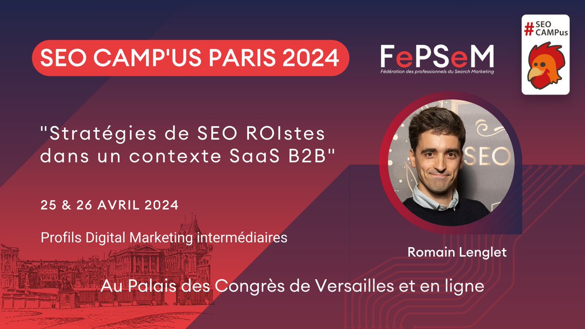 Je présenterai une conférence pour le SEO CAMP'US 2024 avec 3 jalons principaux :

- Rentabilité et ROI
- Analyse de la User Journey en génération de lead
- Stratégies de contenus business centric

⬇️ Billetterie ⬇️
seo-camp.org/evenement/seo-…