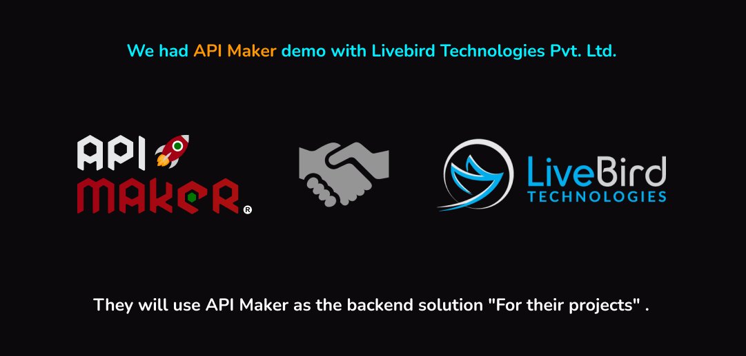 We really enjoyed demo with
@LiveBirdTechnol 

They will use API Maker 🚀 in their next projects as backend technology.  
Thank you.😊

#backend #javascript #apimaker #apidevelopment