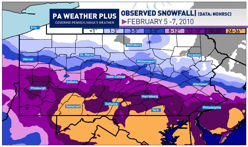14 years ago today the infamous 'Snowmaggedon' began for much of the area as the first significant winter storm dropped a widespread 12-30' across much of the southern tier of Pennsylvania. Several days later, a similar snowstorm would drop as much as another 12-24' to these