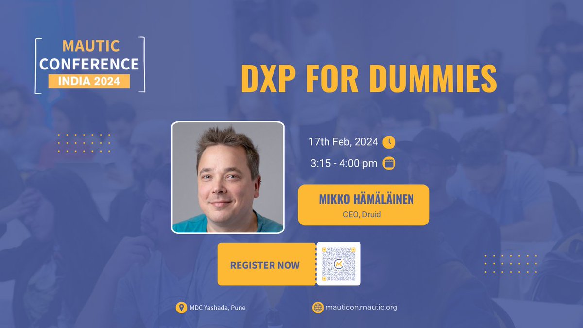 🎤 Mautic Conference India 2024 Speaker Spotlight: Mikko Hämäläinen 🎤 

Join <a href="/mikkosh/">Mikko Hämäläinen</a> as he explains Digital Experience Platform &amp; shares proprietary &amp;  #OpenSource solutions available to build your own platform.

🔗 mauticon.mautic.org/en/mauticon-in… 
🎟️ mauticon.mautic.org/en/mauticon-in…

#Mautic