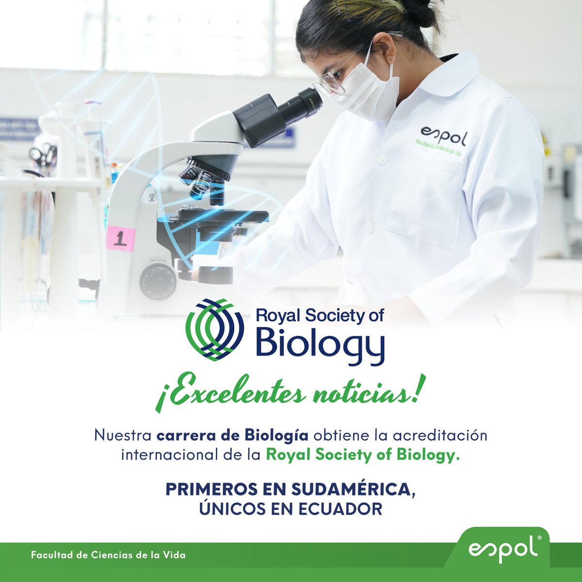 #OrgulloPolitécnico

¡Excelentes noticias! Nuestra carrera de Biología ha sido acreditada por la <a href="/RoyalSocBio/">Royal Society of Biology</a>, convirtiéndose en la primera de Sudamérica y la única de Ecuador🇪🇨 en contar con esta prestigiosa acreditación internacional. 
Más detalles en: tinyurl.com/acrebioESPOL