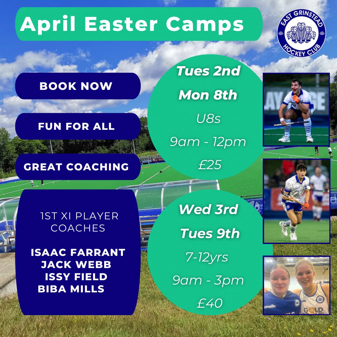 eghockeyclub's tweet image. ❗️🐣 Easter Hockey Camps ❗️🐣

Get the dates in your diaries, don’t miss out.. 👇

🏑Performance Camps - Thursday 4th &amp;amp; Tuesday 9th April 
🏑12 -16 Years - See 👇👇 for for all the info 
•
🏑Hockey Camps - 2nd,3rd, 8th,9th April 
🏑Check out all the information 👇👇
•
Great…