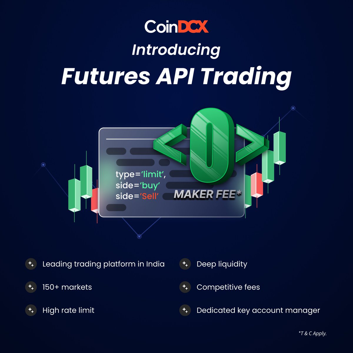 F <Introducing Futures API Trading> U <Leading trading platform in India> T  <0 Maker Fee*> U <150+ Markets> R <24x7 Trading> E <Dedicated KAM> S  <Competitive fees> A <High rate limit> P <