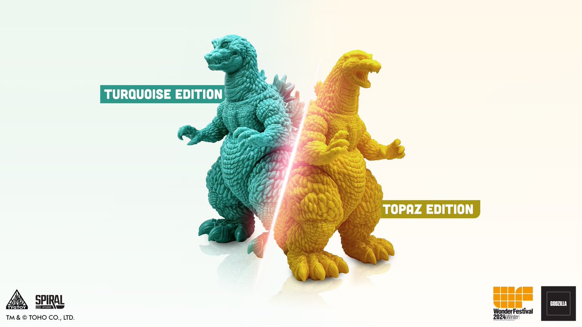 In collaboration with @tanakastudio, we are exhibiting and selling new exclusive releases at Wonder Festival 2024 - Winter on February 11th, 2024. Here are the 3 items on sale at this event; 1. Spiral Studio - Godzilla 2016 Vinyl Kit: Clear Version 2. TYGTOY - Godzilla 1995: