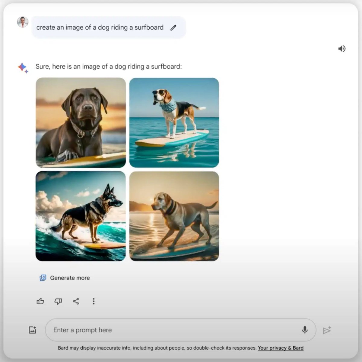 CREACIÓN DE IMAGENES CON GOOGLE 🎨

Ahora BARD, el modelo de inteligencia artificial de Google va a poder generar imagenes en su mismo chat.

Solamente tenés que indicarle lo que querés y te va a generar distintas opciones para elegir 🖼️

¿Creen que será mejor que DALL-E 3?