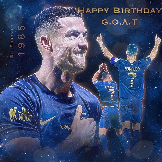 Hoy es el Cumpleaños 3️⃣9️⃣ del mejor futbolista de la historia Cristiano Ronaldo dos Santos Aveiro. Nacido un 5 de febrero de 1985 en Madeira Portugal 🇵🇹 Happy Birthday GOAT CR7 🐐 🎂 🎊🎉🎈🥳