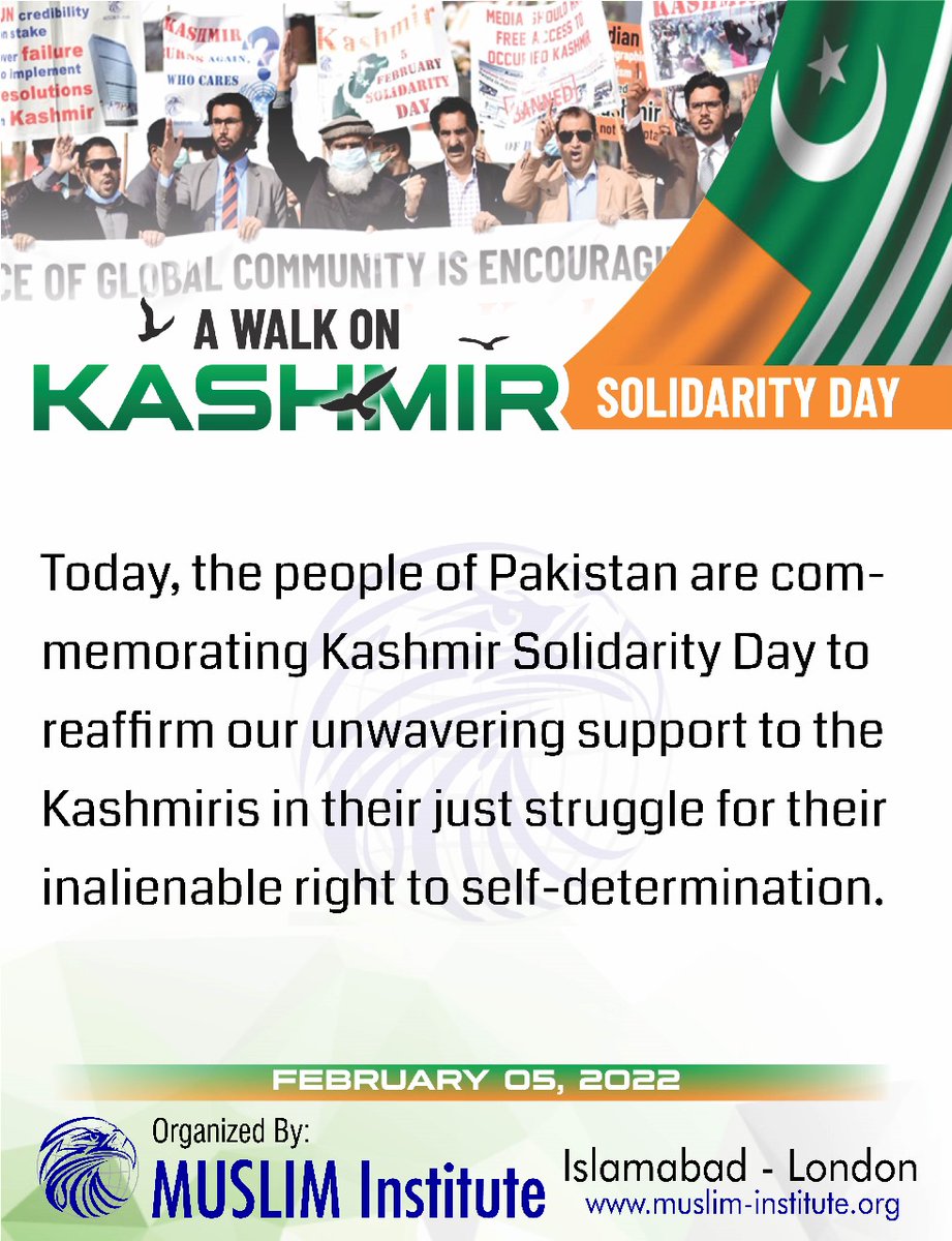 Today, the people of Pakistan are commemorating Kashmir Solidarity Day to reaffirm our unwavering support to the Kashmiris in their just struggle for their inalienable right to self-determination.

Newsletter Link:
muslim-institute.org/newsletter-kas…

#KashmirSolidarityDay