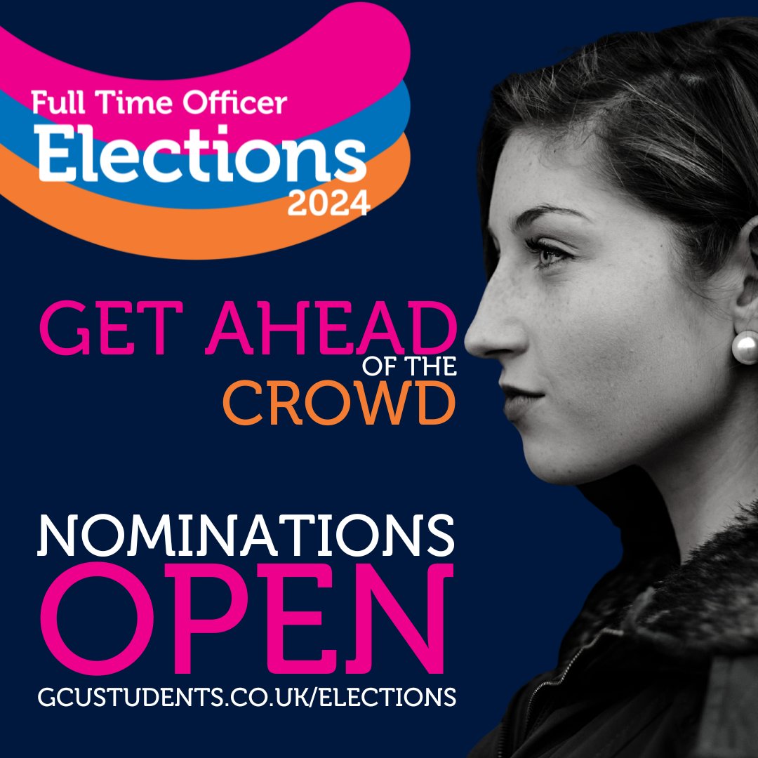 Nominations are now open for our Full Time Officer Elections 🥳 Become a leader of @GCUstudents! Get involved in the areas that speak to your values! This is a full time paid role, open to all GCU Students Find out more and nominate yourself ➡️GCUstudents.co.uk/electionfullti…