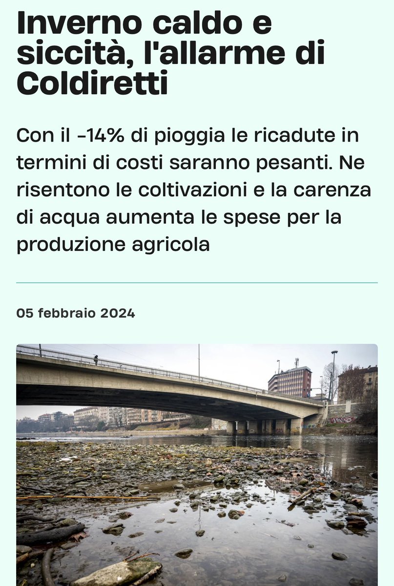 L'inverno caldo e la carenza di acqua avranno ricadute pesanti sull'intero tessuto economico della nostra regione. È per questo che, da oltre un anno, mi batto in Consiglio regionale per una Commissione Permanente sul tema… 

👉🏻 facebook.com/share/p/uPuW57…

#ElezioniRegionali2024