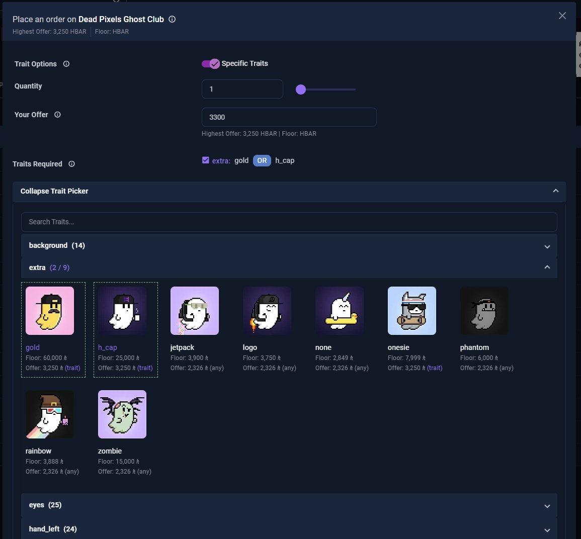 SentX_io's tweet photo. π¦ We are thrilled to announce that Trait Orders are now live!
You can now place orders (collection offers) for specific traits. Combine your choices using AND/OR logic.
We've also revamped the orders tab to reflect this.
Have a great start to the week, #HBARbarians! #HBARNFTs