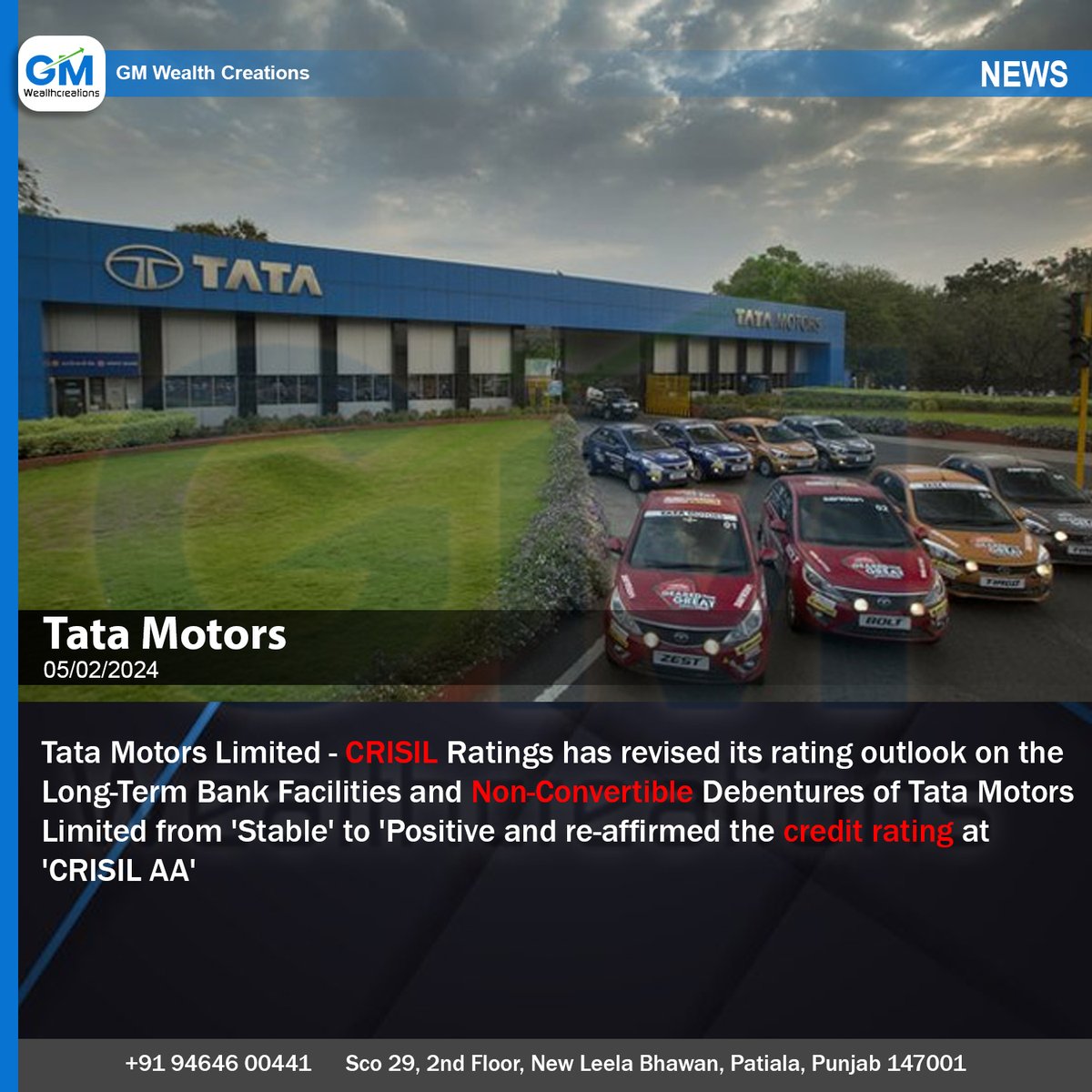 Tata Motors Limited - CRISIL Ratings has revised its rating outlook on the Long-Term Bank Facilities and Non-Convertible Debentures of Tata Motors Limited from 'Stable' to 'Positive and re-affirmed the credit rating at 'CRISIL AA'

#TataMotors #tatapower #tatasteelchess