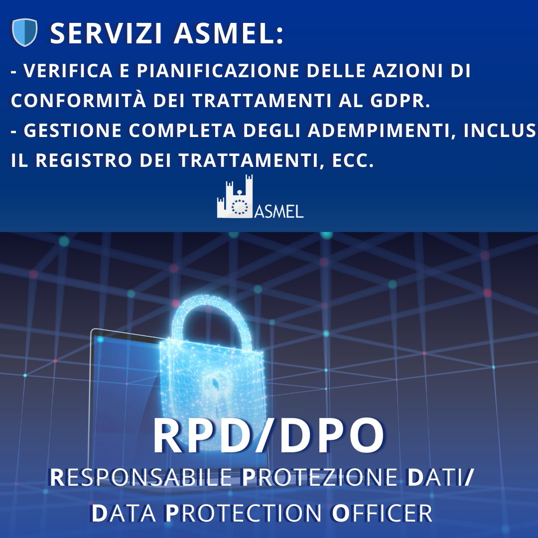 AsmelComuni's tweet image. 🔒 Privacy Comuni : Asmel offre supporto RPD/DPO

Da anni, Asmel fornisce supporto a numerosi #Comuni e #società partecipate per garantire la #conformità normativa e tecnica in materia di #protezione dei #dati personali.

📩 Per info: dpo@asmel.eu

#SicurezzaInformatica #Privacy