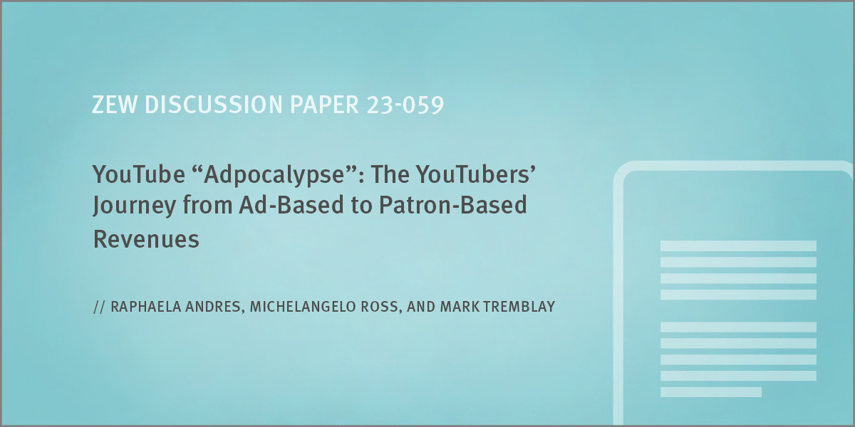 ZEW_en (@zew_en) on Twitter photo How do content creators & users react to platform moderation policy changes? In #ZEW DP 23-059 <a href="/AndresRaphaela/">Raphaela Andres</a>, <a href="/millo_rossi/">Michelangelo Rossi</a> & <a href="/tweetMTrem/">Mark Tremblay (he/him)</a> explore the consequences of #YouTube’s content moderation policy following the “#Adpocalypse” in 2017. zew.de/PU84778-1/?twt… How do content creators & users react to platform moderation policy changes? In #ZEW DP 23-059 <a href="/AndresRaphaela/">Raphaela Andres</a>, <a href="/millo_rossi/">Michelangelo Rossi</a> & <a href="/tweetMTrem/">Mark Tremblay (he/him)</a> explore the consequences of #YouTube’s content moderation policy following the “#Adpocalypse” in 2017. zew.de/PU84778-1/?twt…