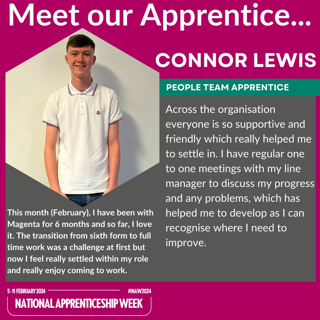 This week we are celebrating National Apprenticeship Week 2024! Each day we will be learning more about our apprentices and the work they do. Today we caught up with our People Team Apprentices Millie and Connor! Read more about their experiences below ⬇️ magentaliving.org.uk/apprenticeships