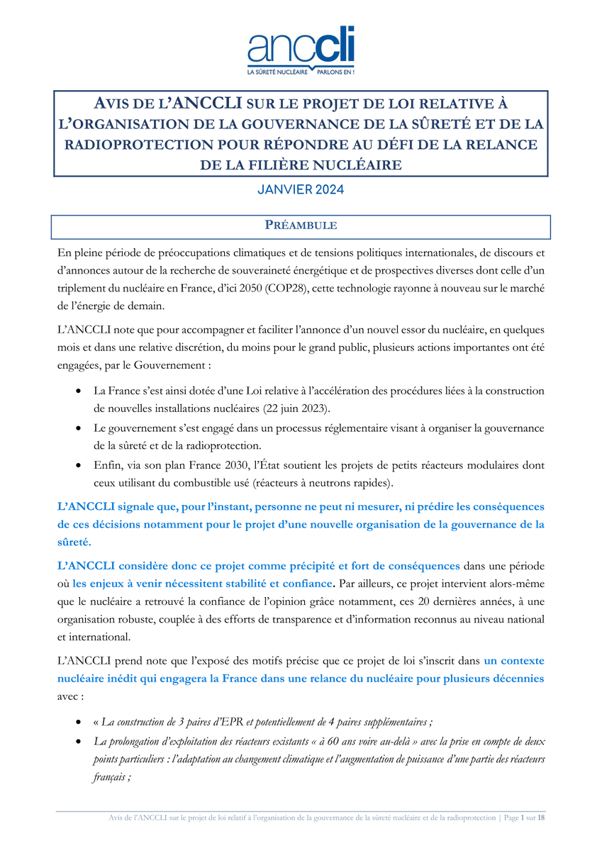 📘 <a href="/anccli/">ANCCLI</a> publie son avis sur #PJL relatif à l'organisation de la gouvernance de la #sûreté #radioprotection dans cadre de la relance #nucléaire☢️du <a href="/gouvernementFR/">Gouvernement</a>🇫🇷 prévoyant fusion @ASN <a href="/IRSNFrance/">IRSN France ➡️ @ASNR_Fr 📌</a>

1⃣Avis👉bit.ly/avisanccli
4⃣Propositions d'amendement
7⃣Recommandations