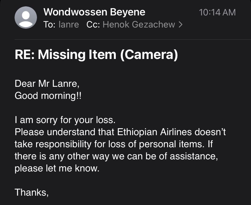 <a href="/flyethiopian/">Ethiopian Airlines</a> just said my hand luggage can be stolen or I can be harmed in their aircraft and it’s none of their business. Wonderful! #ethiopianairline <a href="/instablog9ja/">Instablog9ja</a> <a href="/GistLovers/">Gistlover</a> @King_Tundeednut