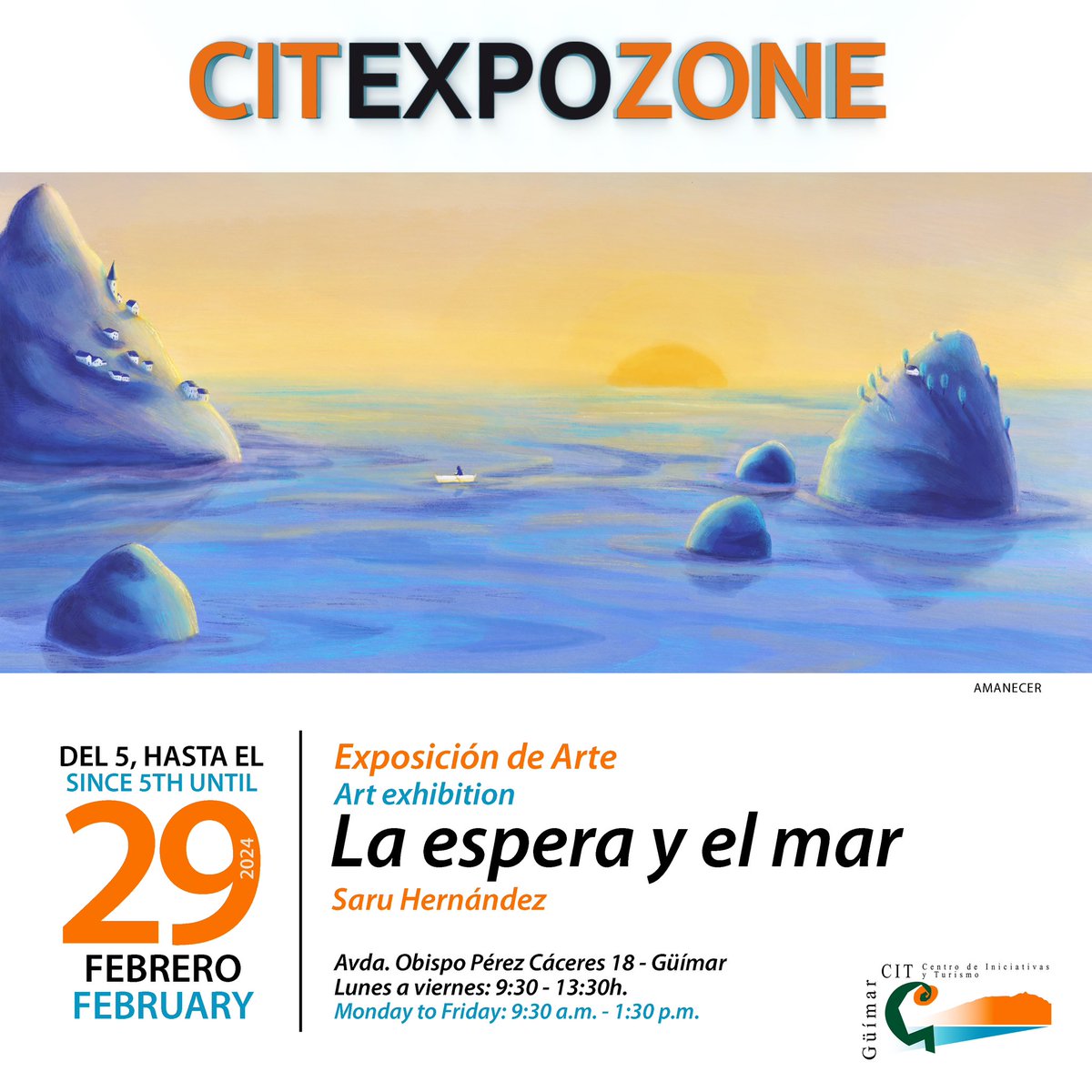 CITGuimar's tweet photo. "La espera y el mar", una nueva exposición de arte, elaborada por la ilustradora tinerfeña, Saru Hernández, que podrás disfrutar hasta el 29 de febrero, de lunes a viernes de 9:30 a 13:30h en el espacio cultural CITExpoZone situado en la Avda Obispo Pérez Cáceres 18, en Güímar. https://t.co/BmLoUOVbFF