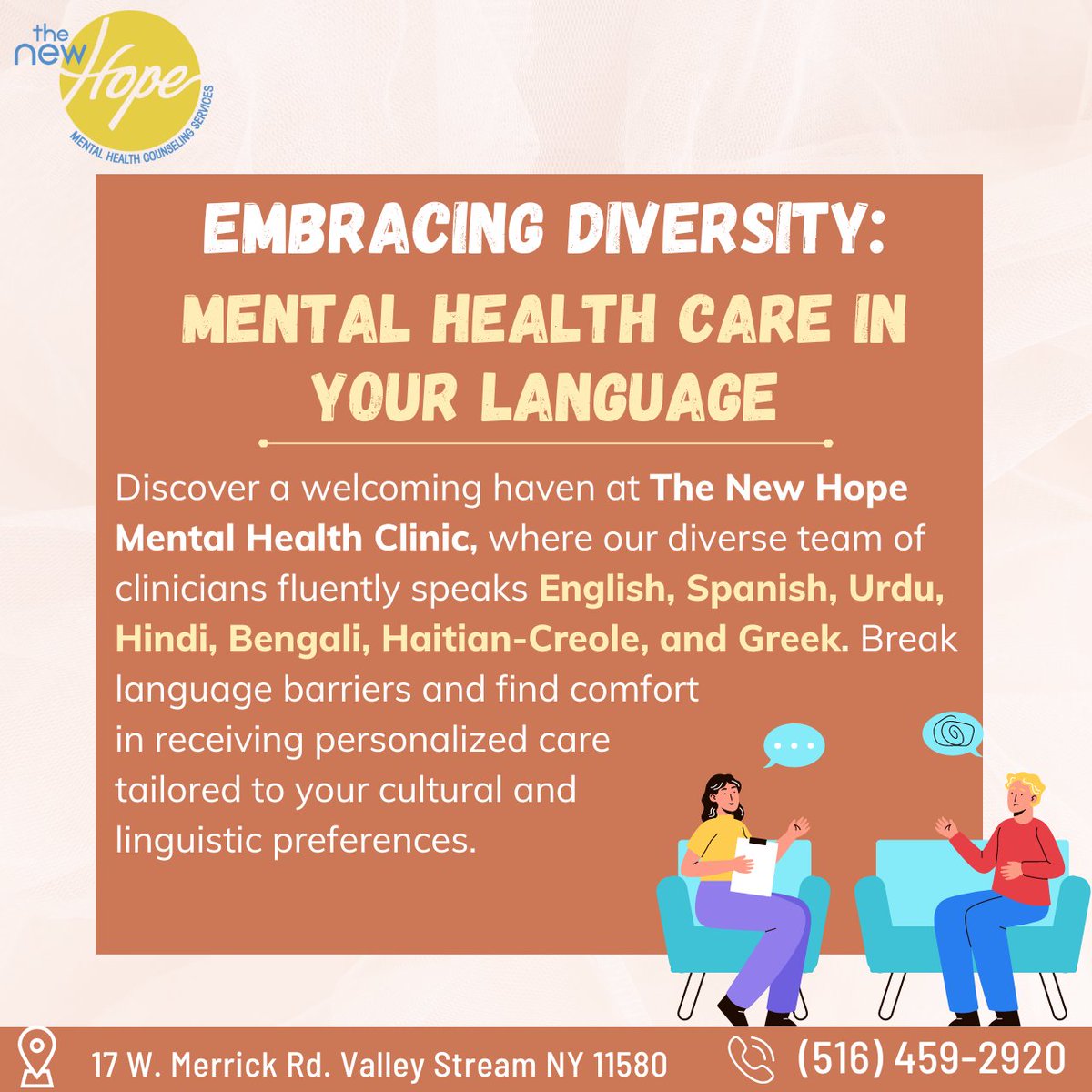 Embrace diversity and prioritize your mental well-being at The New Hope Mental Health Clinic! 

#multiculturalcounseling #mentalmealthtips  #mentalhealthservices #Thenewhopemhcs #mentalhealthprofessionals #mentalhealthcounseling #mentalhealththerapist #mentalhealthcounselor