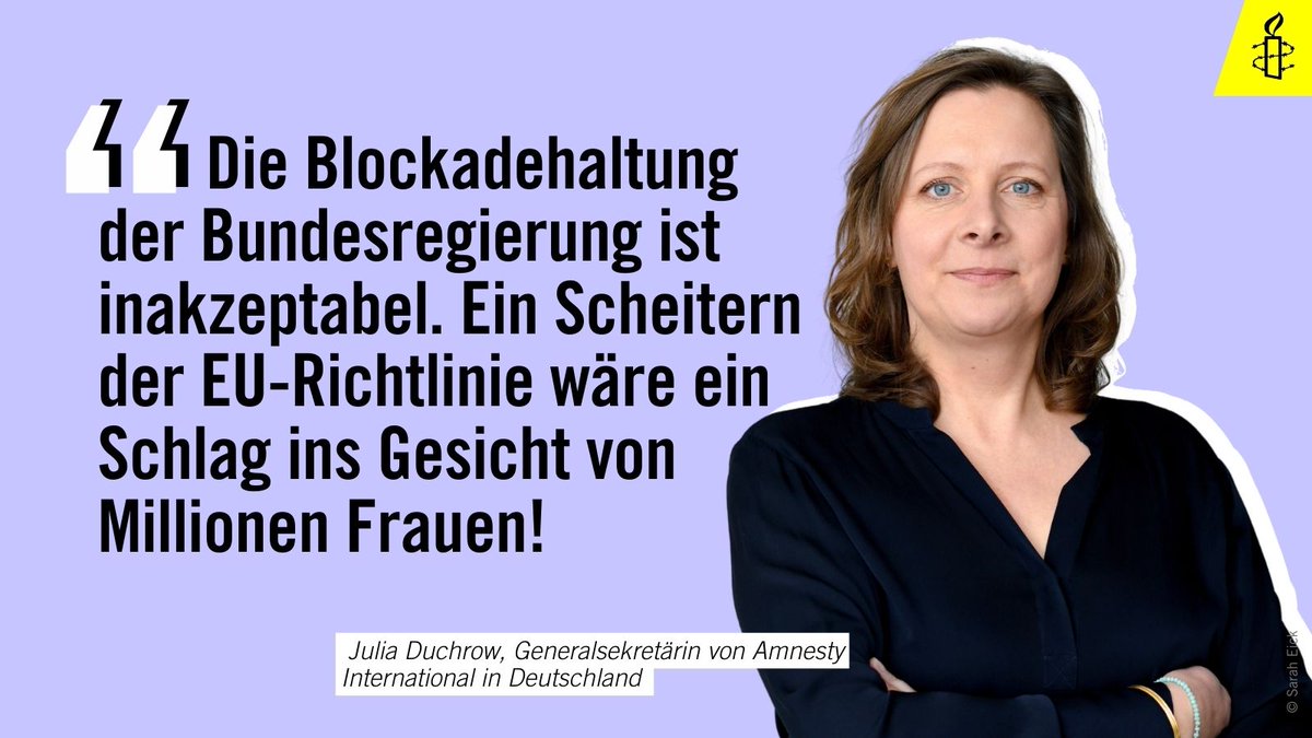 amnesty_de's tweet photo. Sexualisierte Gewalt ist in Europa allgegenwärtig, doch Täter bleiben oft straffrei. Dem will die EU ein Ende setzen & Delikte einheitlich unter Strafe stellen.
Doch Deutschland + andere Mitgliedsstaaten stellen sich mit Verweis auf juristische Bedenken quer! 1/2
@MarcoBuschmann https://t.co/lY9wE8aABC
