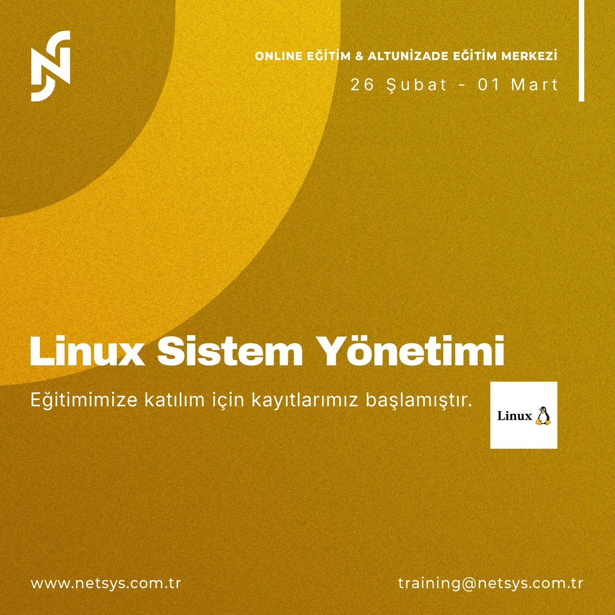 netsysbilisim_'s tweet image. Registration for participation in our Linux System Administration training, which will be between 26 February - 01 March, has started.
For the registration; training@netsys.com.tr
#NETSYSBilişim #linux #linuxsystem #centos #debian #training