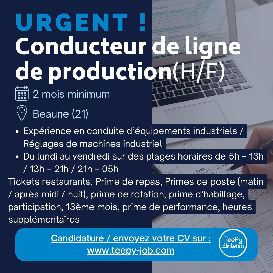 🔋 𝐎𝐧 𝐫𝐞𝐜𝐫𝐮𝐭𝐞
𝐓𝐞𝐞𝐏𝐲 𝐈𝐧𝐭𝐞𝐫𝐢𝐦, l'interim pour les 50 ans et plus, recherche 𝐂𝐨𝐧𝐝𝐮𝐜𝐭𝐞𝐮𝐫 𝐝𝐞 𝐥𝐢𝐠𝐧𝐞 𝐝𝐞 𝐩𝐫𝐨𝐝𝐮𝐜𝐭𝐢𝐨𝐧 (H/F) 𝐁𝐞𝐚𝐮𝐧𝐞 (21) pour l'un de ses clients
Postulez gratuittement👇
teepy-job.com/properties/rec…