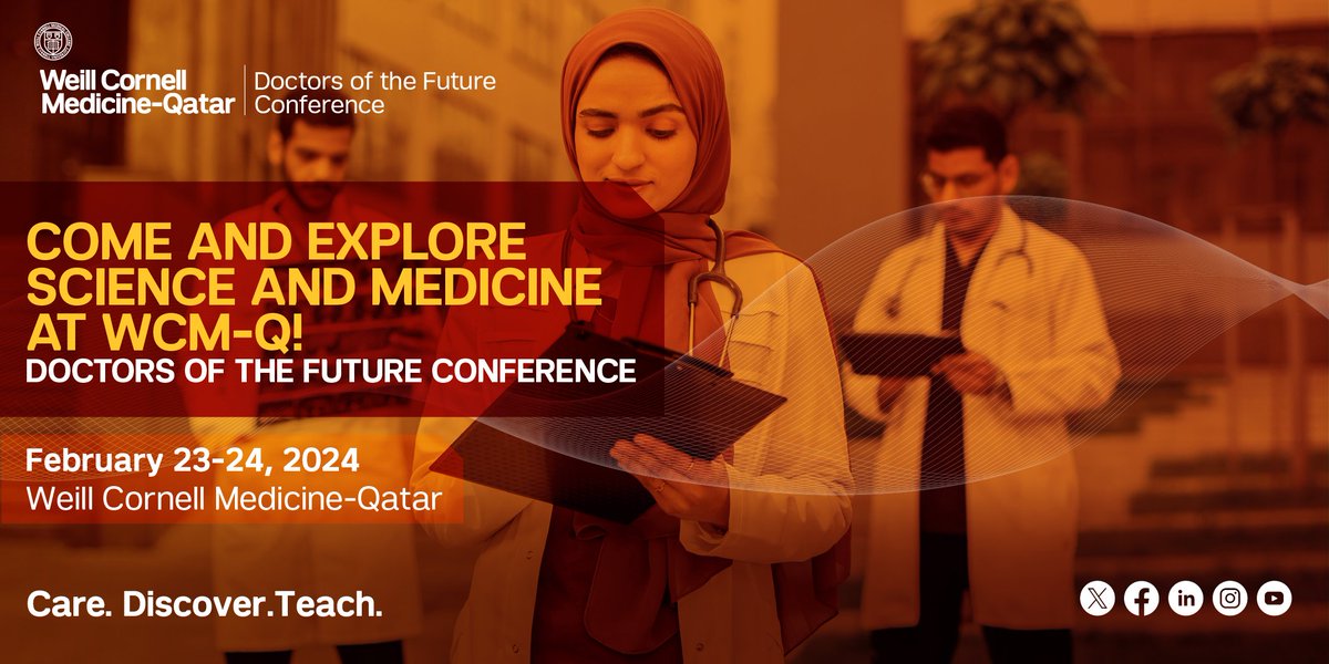 WCMQOutreach's tweet photo. We're thrilled to extend a warm invitation to students and educators to attend the Doctors of the Future Conference (DFC).  February 23-24, 2024
Find out more and register:
https://t.co/DmK1Qakenf

#qatar #medicine #highschool #highschoolstudnets  #highschoolcounselor #cornell https://t.co/On0rS8a9VP