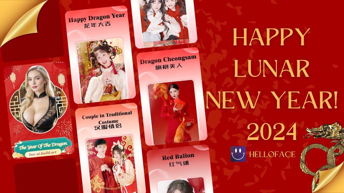 HelloFace_APP's tweet photo. Make your dragon year with our exclusive new year collections. 

Get the perfect photos and videos and enjoy the festive season in style!

Enter #helloface app to touch more new year vibes!

#magicface #Helloface #hellofaceapp #HappyNewYear2024 https://t.co/DKJYgDWlAm