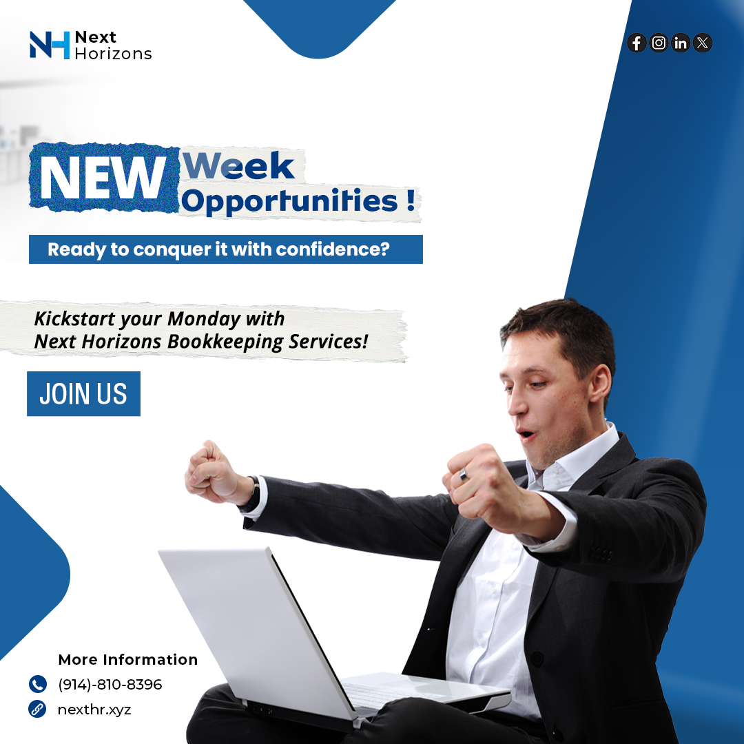 nexthorizonsllc's tweet photo. Start your Monday the right way with Next Horizons Book Keeping Services where opportunity meets excellence. Join us now to have an endless possibilities.

#Bookkeeping #usstaffing #nexthorizons #recruitmentprocess #RecruitmentSolutions #HRPartner #usstaffing #nexthorizonsllc https://t.co/EoBrCRROg5