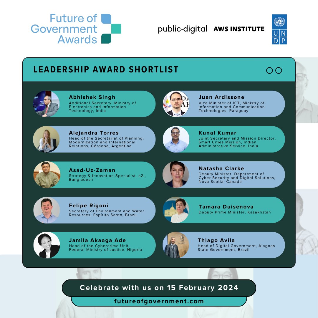 🔔 Final #FutureofGovernment Awards shortlist announcement!

The 🏅 Leadership Award recognises a #digitalleader who has enabled their team, or organisation, to make a positive change. Meet the shortlisted nominees below and join the celebration next week: docs.google.com/forms/d/e/1FAI…