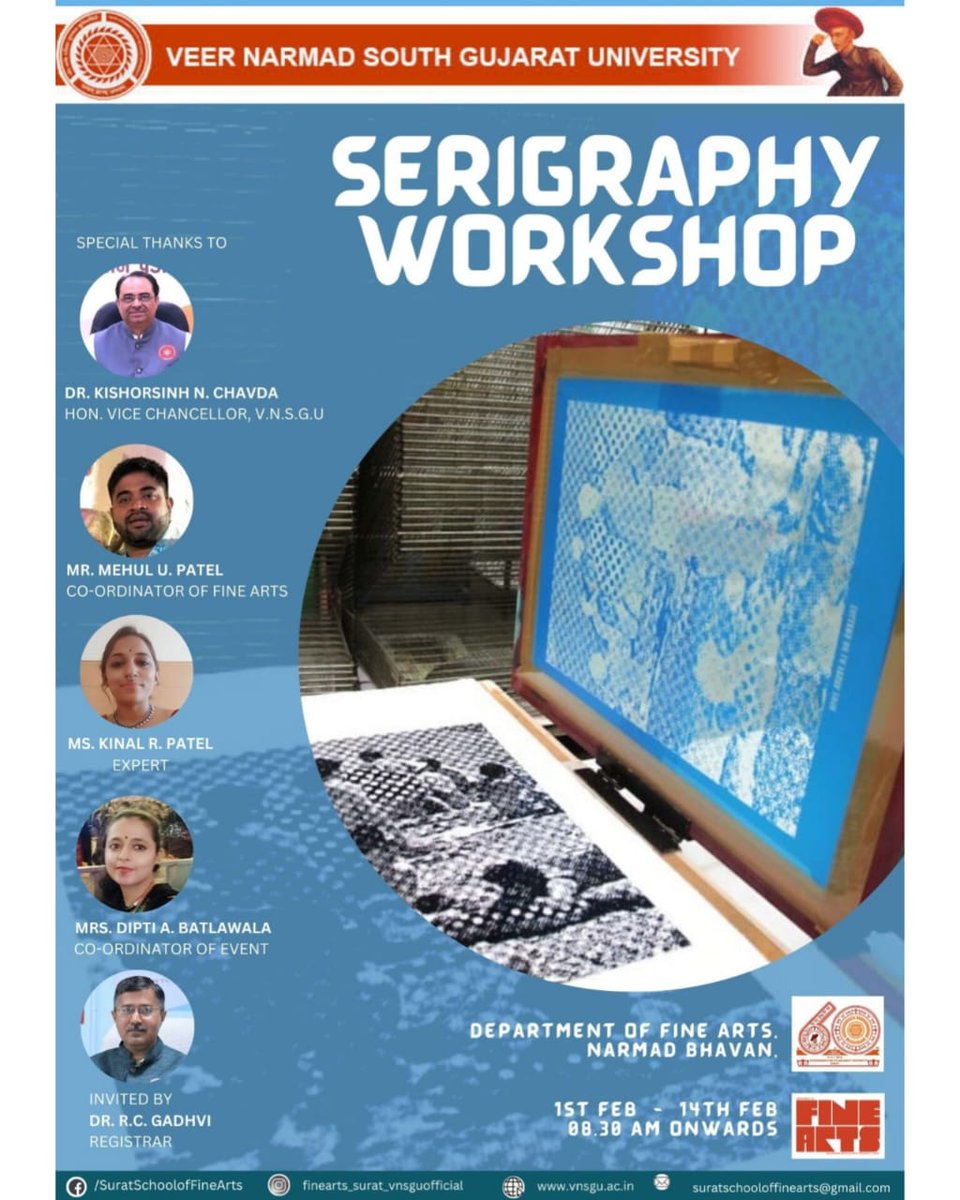 Are you ready for....
Workshop of...
Serigraphy.....Srceenprint...

After a longtime the wait is over to explore new media, again in Print-making Serigraphy-Printing 
Guided by Kinal R. Patel and Dipti A. Batlawala 
Learning Techniques at academics level 
#handprinting