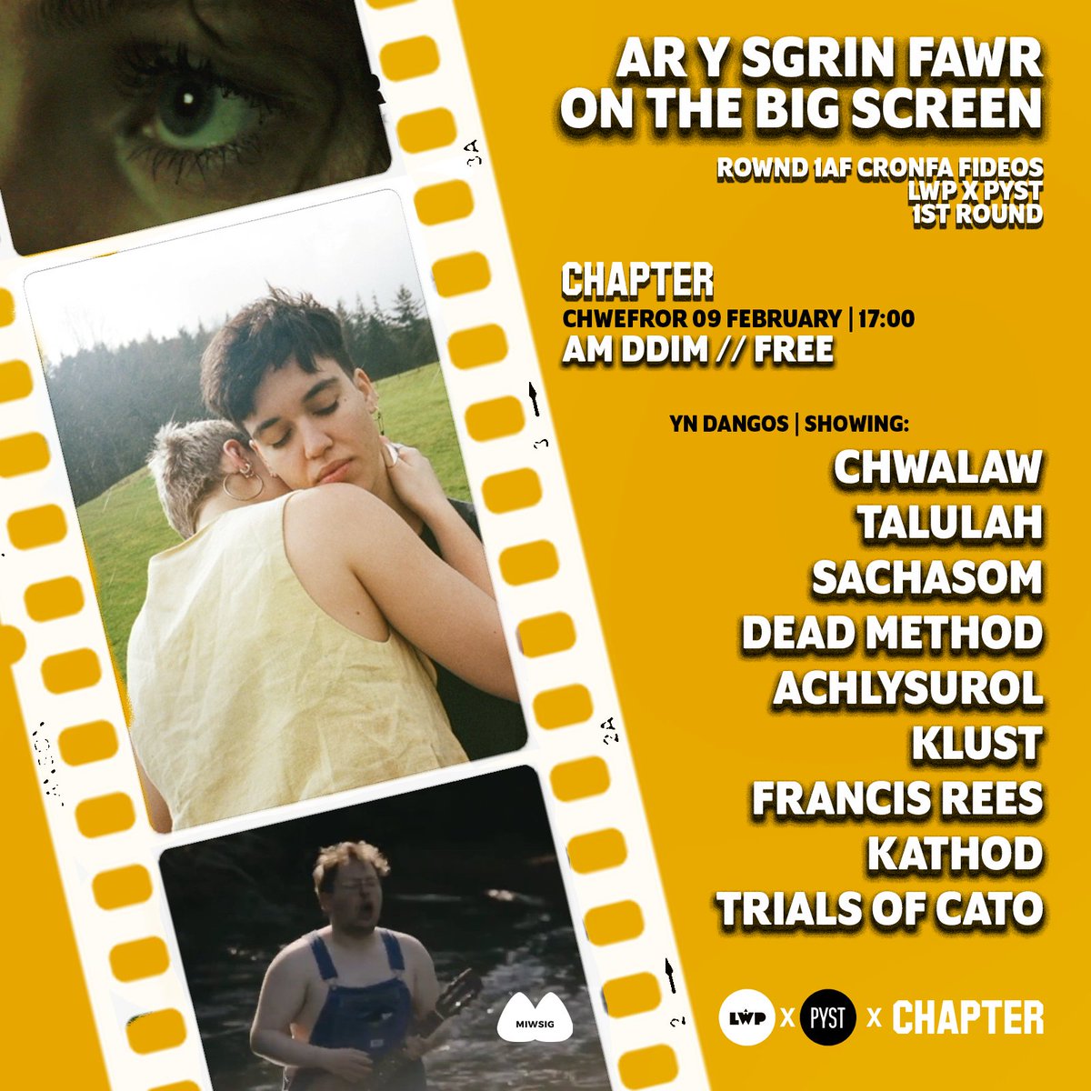 Grêt gweld fideos @Sachasom_, @Chwalaw_Music, @thetrialsofcato + @talulahhthomas o'n gronfa gyntaf gyda @LwpS4C ar restr hir gwobr Fideo Cerddoriaeth Gorau @Y_Selar 📽️ Dewch draw i @chaptertweets ar #DyddMiwsigCymru i'w gwylio ar y sgrin fawr! Tocynnau: chapter.org/whats-on/dydd-…