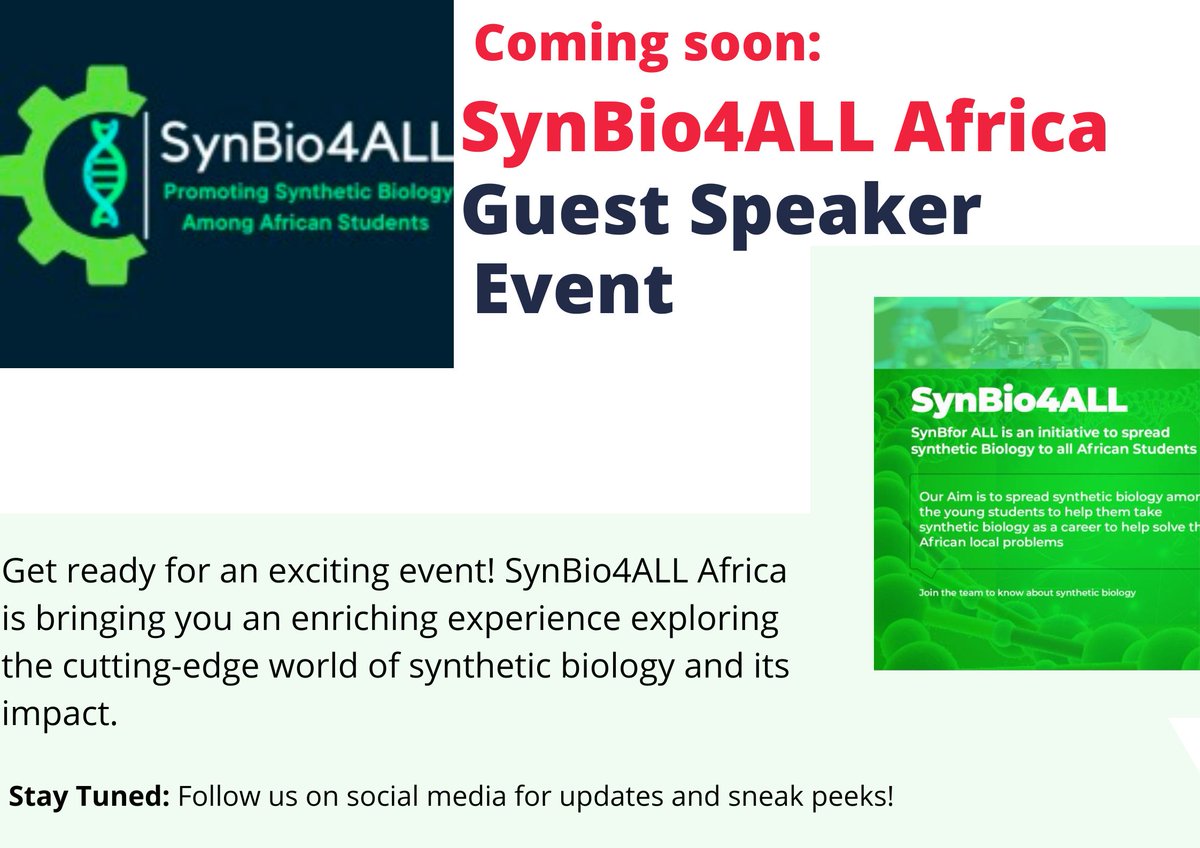 🌐Coming Soon! Join us for a groundbreaking SynBio4ALL Africa Guest Speaker Event, where science meets sustainability. Explore the future of synthetic biology and climate solutions. 🚀 #SynBio #ClimateInnovation #ScienceForChange #SaveTheDate