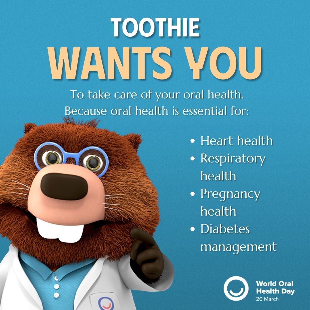 Did you know a #HappyMouth is essential for:

❤️Heart health
🫁Respiratory health
🤰Pregnancy health
👨‍⚕️Diabetes management

Taking care of #OralHealth means you are
protecting overall health too. Spread the
word this #WorldOralHealthDay.

#WOHD24 #HappyMouth