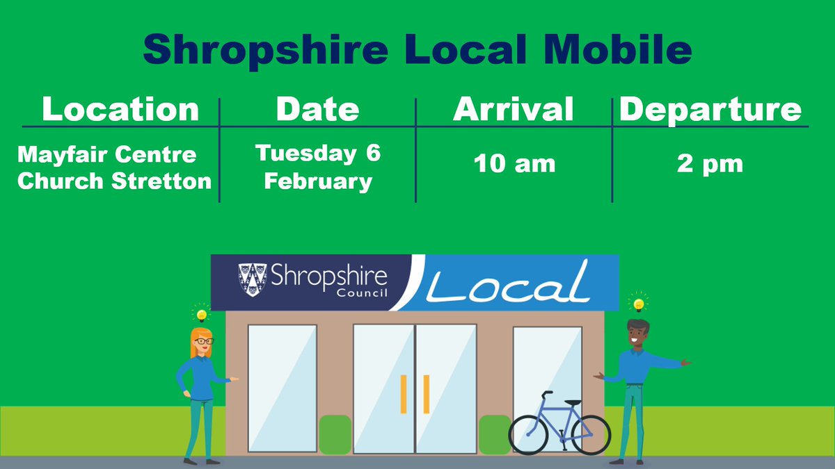 🏣 Shropshire Local Mobile service will be at the Mayfair Centre in #Church Stretton on Tuesday 6 Feb. 🙂 Our advisors can help with enquiries from concessions to council tax and housing support, as well as many other services. 👉 Find your nearest Local:orlo.uk/3ncEI