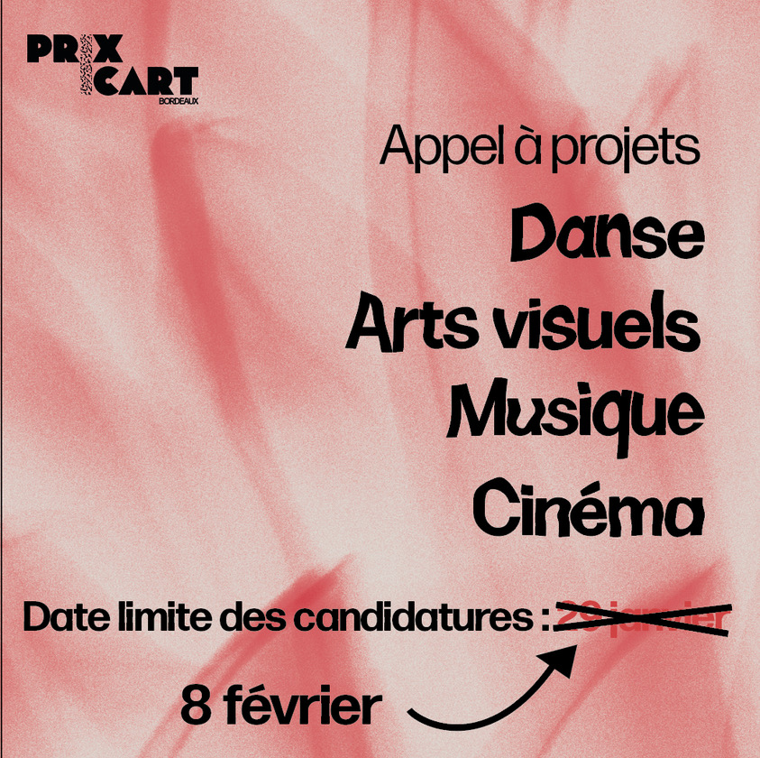 PrixIcartBdx's tweet photo. 🚨 Changement de programme ! 🚨

Après réflexion et suite à vos retours, nous avons décidé de vous laisser plus de temps pour créer ✨

Vous avez donc jusqu’au 8 février pour nous envoyer vos candidatures et ce pour chaque discipline 🗓️

Vous recevrez une réponse le 12 février 💡 https://t.co/dGLR7n55AV
