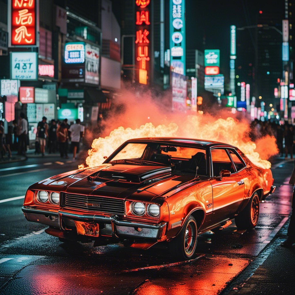Hi guys!

Here is another prompt share. This was made back in August with Dreamstudio - SDXL 1.0

📝
In the heart of Tokyo's neon-lit streets, a crashed 80s muscle car set ablaze, fire soaring from the engine. The neon lights bathe the scene icasting an otherworldly glow on the