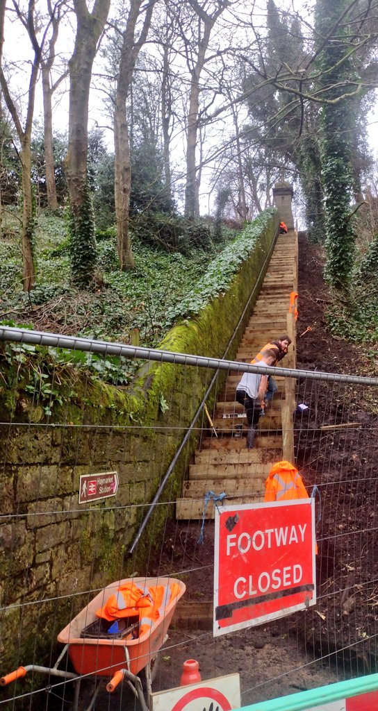 WOLCT's tweet image. A mixed session ahead down at Bells today.

Walkway to be swept of debris, more brash fence building, willow planting and removing fallen trees ahead for our volunteers.

Work on Magdala stairs is looking good

@Edinburgh_CC
@PathsforAll