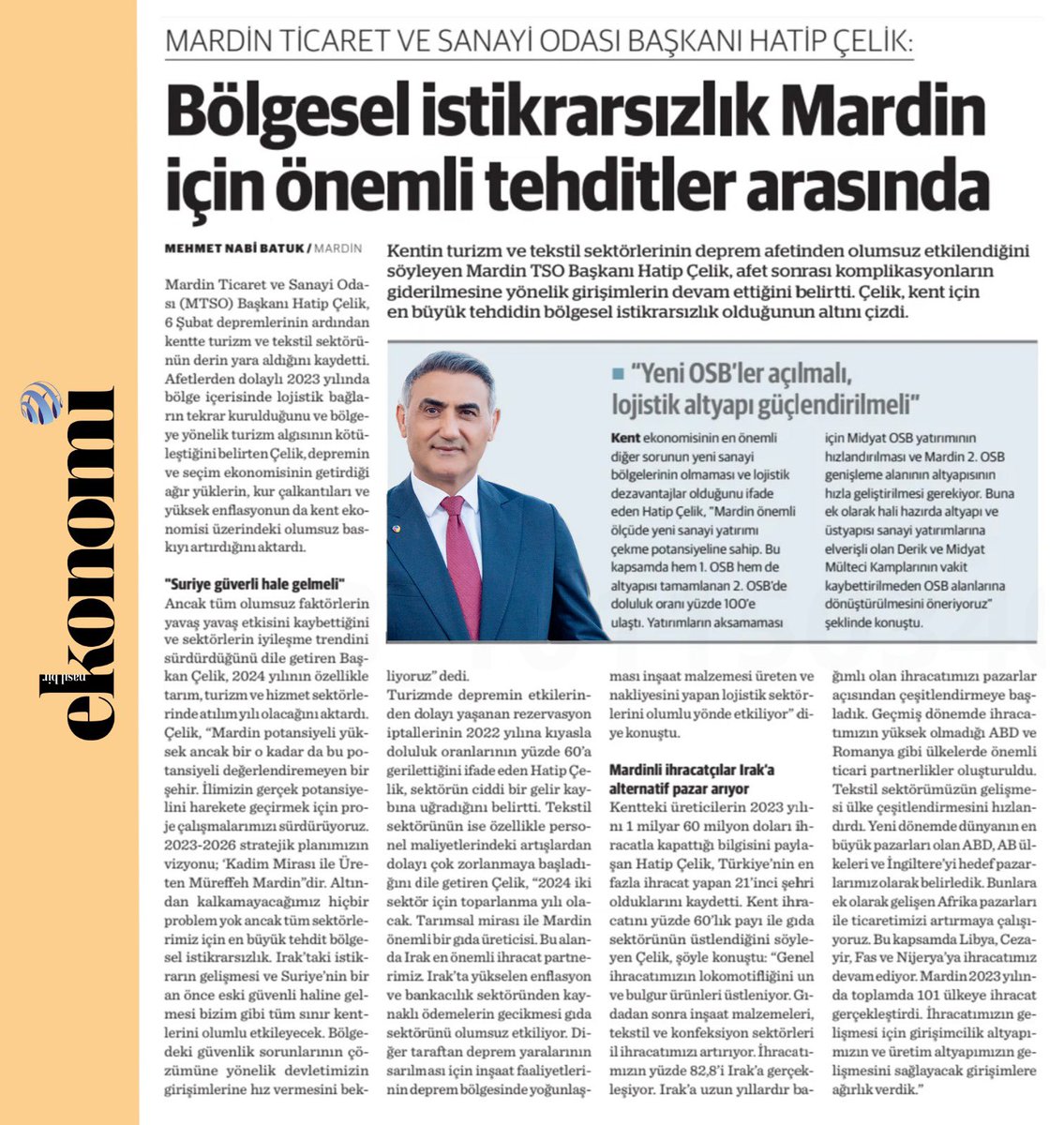 mardintso's tweet photo. Başkan ÇELİK : Bölgesel İstikrarsızlık Mardin için önemli tehditler arasında. 

Haber Detayı : ⤵️
https://t.co/LH2u5TQWOx 

@HatipCelik47 @mehmetnabibatuk @ekonomigap @TOBBiletisim @RHisarciklioglu #mardintso https://t.co/p3p7Pc07Yq