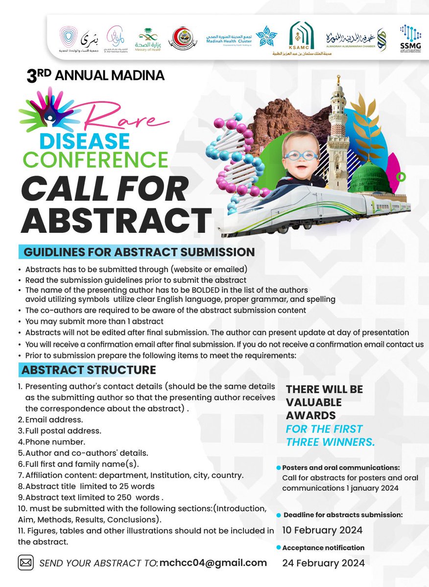 mchcc04's tweet image. Join our rare disease conference and be a catalyst for change! 🌸🌸
📌Submit your abstract to share insights, advancements, and breakthroughs in the field of rare diseases.
📌Network with experts, collaborate with professionals, and contribute to raising awareness. 
🌸Your