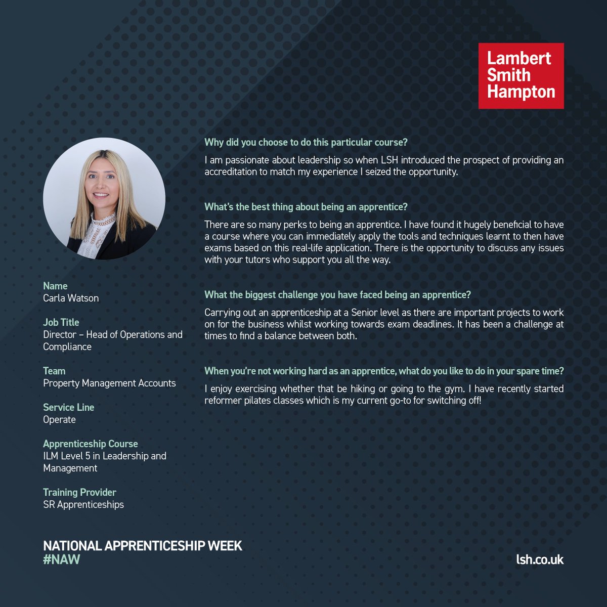 Today is the start of National Apprenticeship Week 2024 & we’re excited to showcase a number of our emerging talents throughout the week. First up is Carla Watson from our Property Management Accounts team who gives us an insight into her journey as an apprentice. #NAW2024