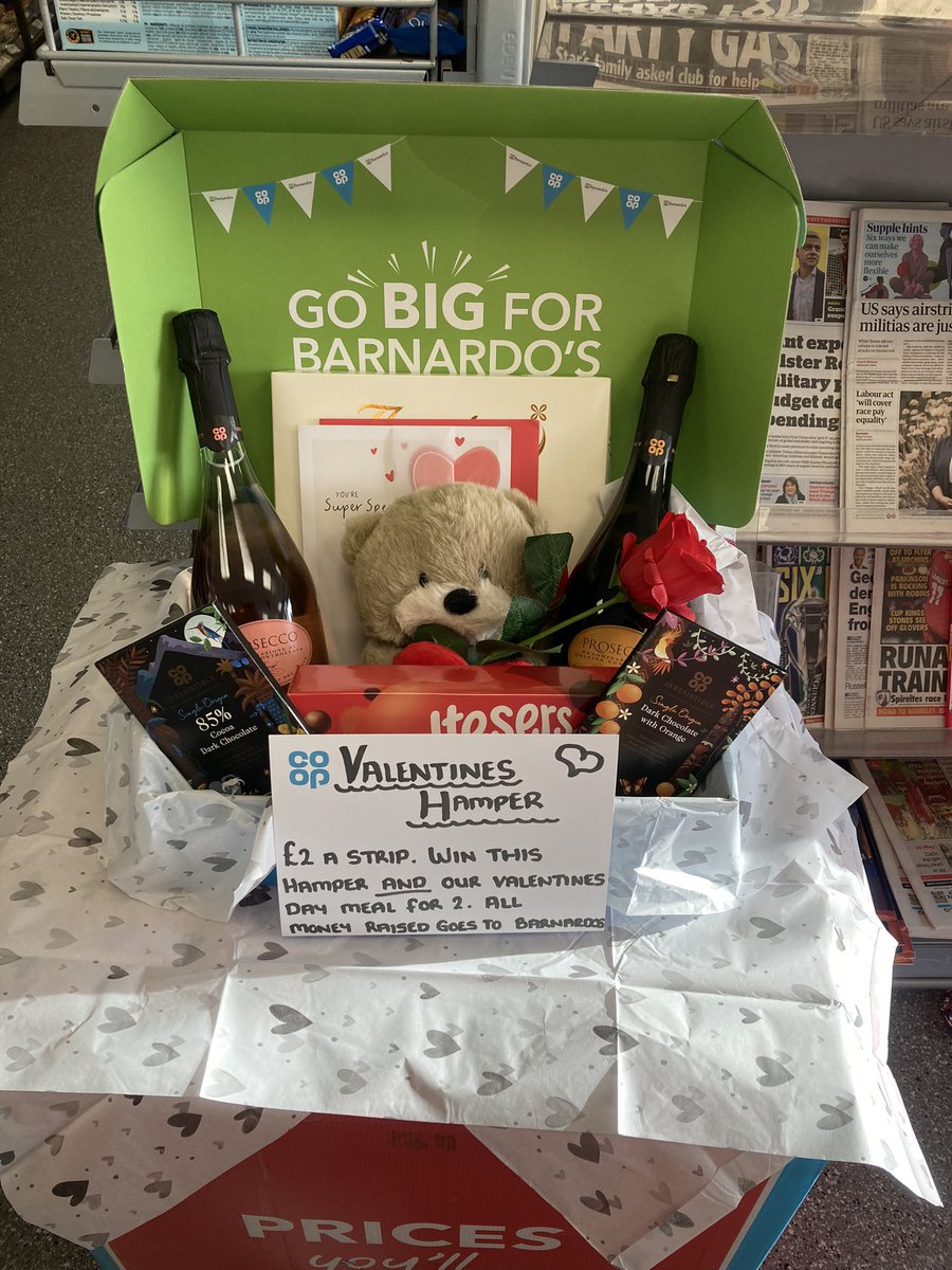 A snippet of our week leading up to the “Go BIG for Barnardos” some great give aways in store and prizes to be won. @mariamali2511 #gobigforbarnardos #charity #hampers #valentinesday #community