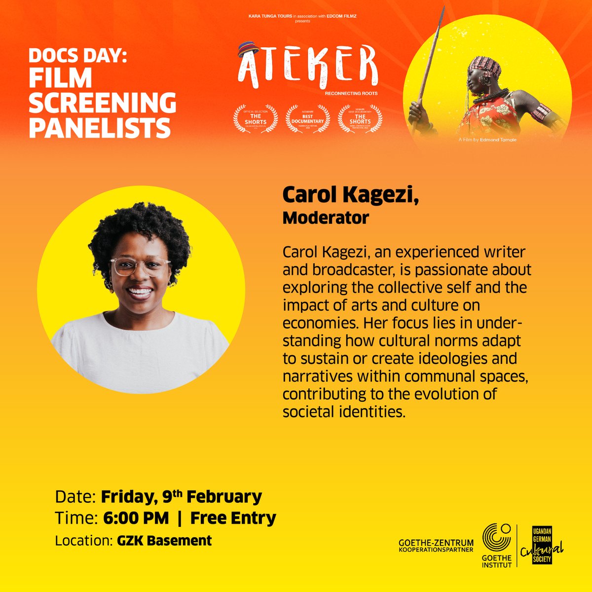 GZ_Kampala's tweet photo. 🎤🍿 Join us for a captivating Docs Day with the incredible @nappyhairednegro, moderating a discussion with @theovos and @edmond_tamale on the groundbreaking 'Ateker.' See you at our basement this Friday, 6pm! 🌟 #DocsDay #AtekerScreening #FilmTalks https://t.co/l8uTEWDjv1
