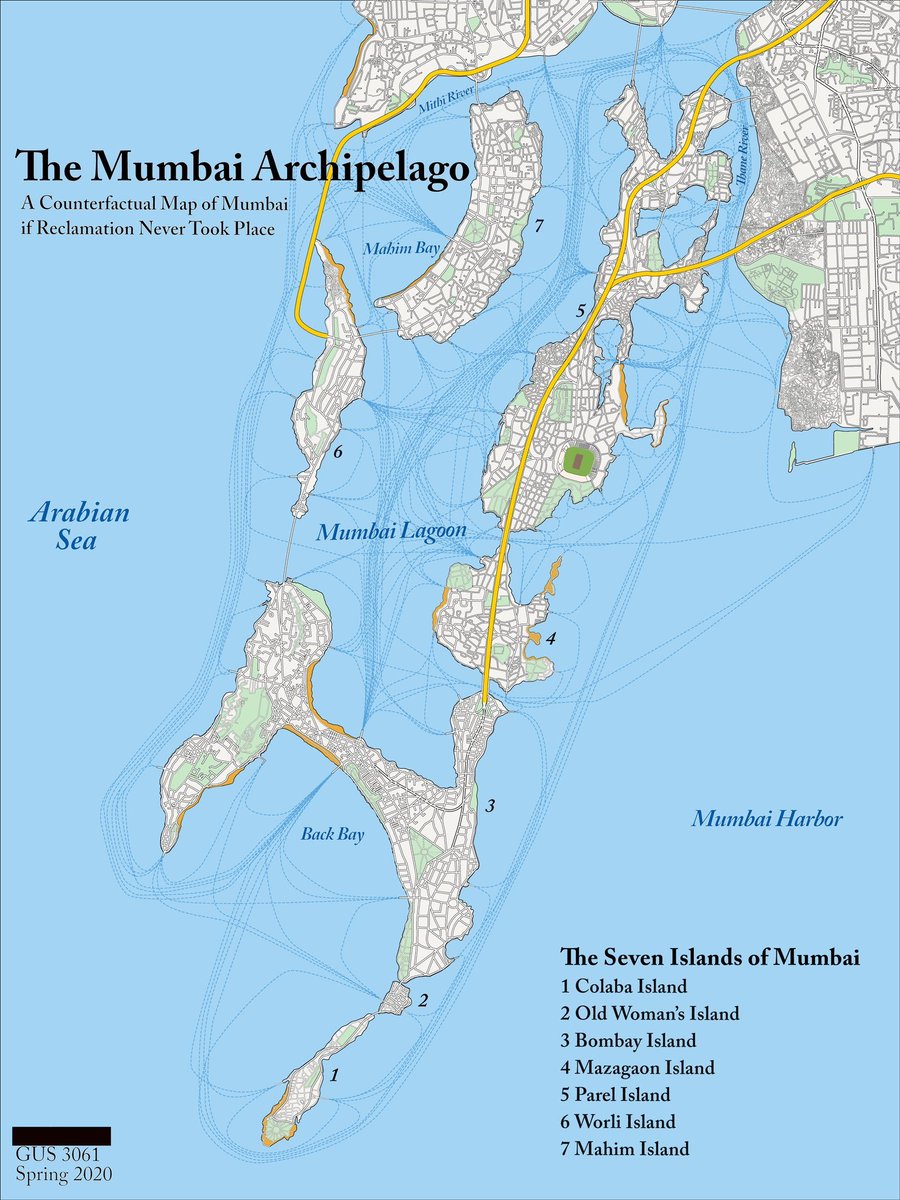 aparanjape's tweet photo. Came across this interesting map of the original 7 islands of #Mumbai, with an overlay of some of the current roads, etc.

(via @Kun_Srivastav) https://t.co/Yyeks62Ua2