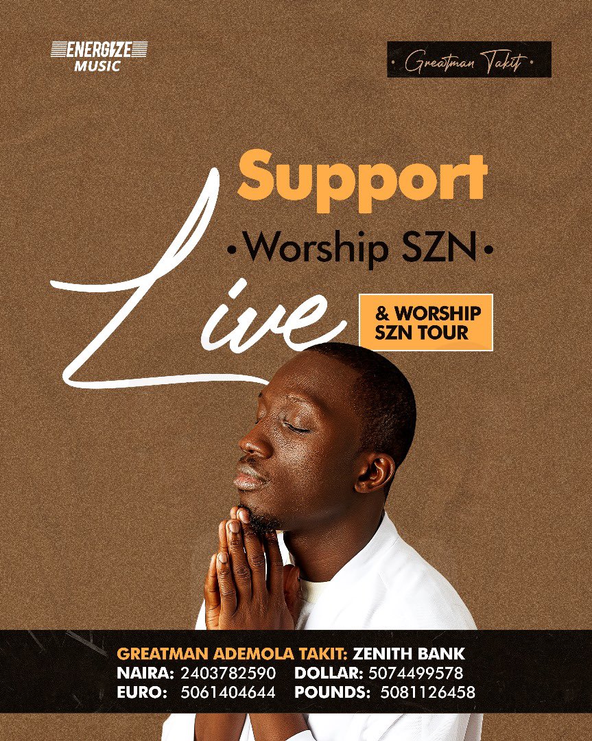 Hey guys.. come March 10th I’ll be starting “Worship SZN live”. The plan is to take it to different cities but we’re starting with Lagos. To support this course please find the account details on the flier. Registration is mandatory 💯. Love y’all. And see you in a few weeks ❤️💯