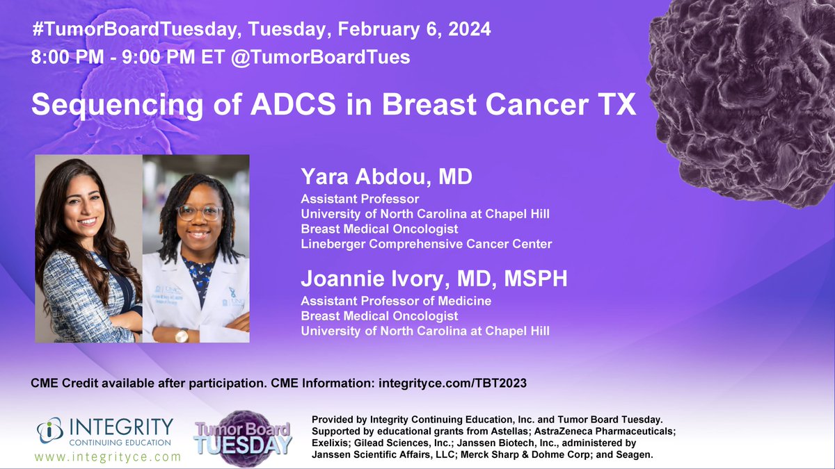 #TumorBoardTuesday 👉Antibody-Drug conjugates are everywhere now, and understanding how best to use them is becoming challenging 📢Join us Tuesday, 02-06-24 at 8PM ET as @YAbdouMD & @drivorymd🗣️sequencing of ADCs in #breastcancer Tx 🔔RT and bring others into the discussion‼️