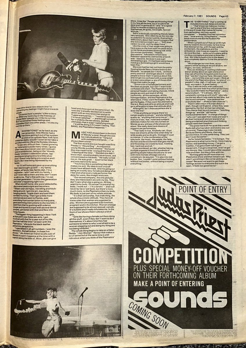 The very wonderful @sylviesimmons interviews Wendy O’Williams from the Plasmatics Pics by Chris Walter #ThePlasmatics #WendyOWilliams Feb 7th issue 1981