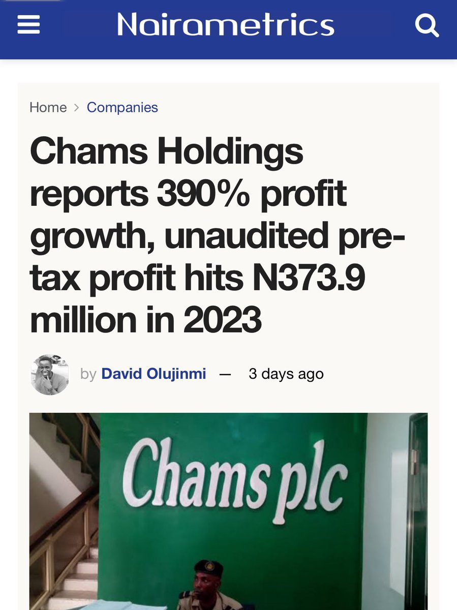 ChamsHoldCo's tweet image. Chams Holding company is soaring to new heights with an outstanding 390% profit growth! Our Unaudited pre-tax profit hits an impressive N373.9 million in 2023.  We are thrilled to share this remarkable journey of success.

To learn more  visit nairametrics.com/2024/02/02/cha…

#chamsplc