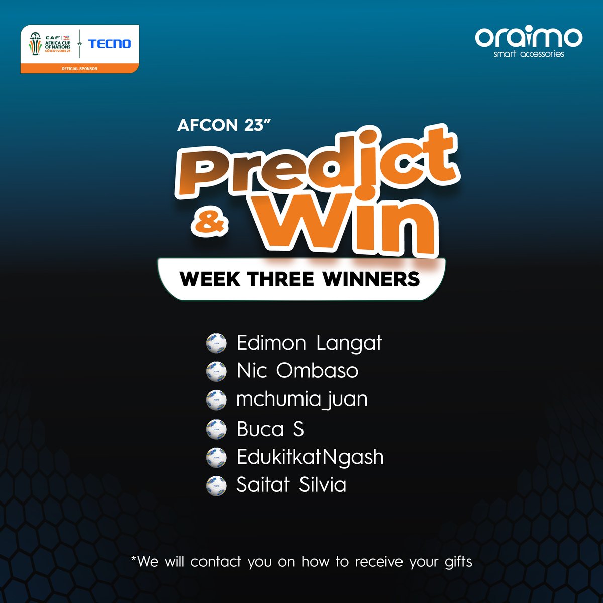 TECNOMobile254's tweet photo. Congratulations to our amazing AFCON prediction champions! You showed off your football knowledge and are walking away with incredible prizes! 

#PredictAndWin #AFCONPredictAndWin #FuelYourPassion #StopAtNothing #CAN2023 #AFCON2023 https://t.co/UbII3meH3H